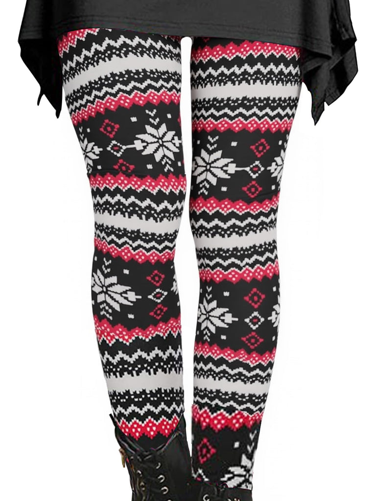 Phophila Christmas Outfits for Women Legging Pants Full Length Winter White and Red Striped Fair Isle Xmas Print S