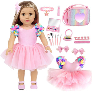 American 18 Inch Doll Clothes and Accessories Makeup Playset Including Fashion Skirt, Bag, Eye Shadow Plate, Lipstick, Comb Mirror, Pair of Hairpins, Makeup Brushes, Bracelet?NO Dolls?