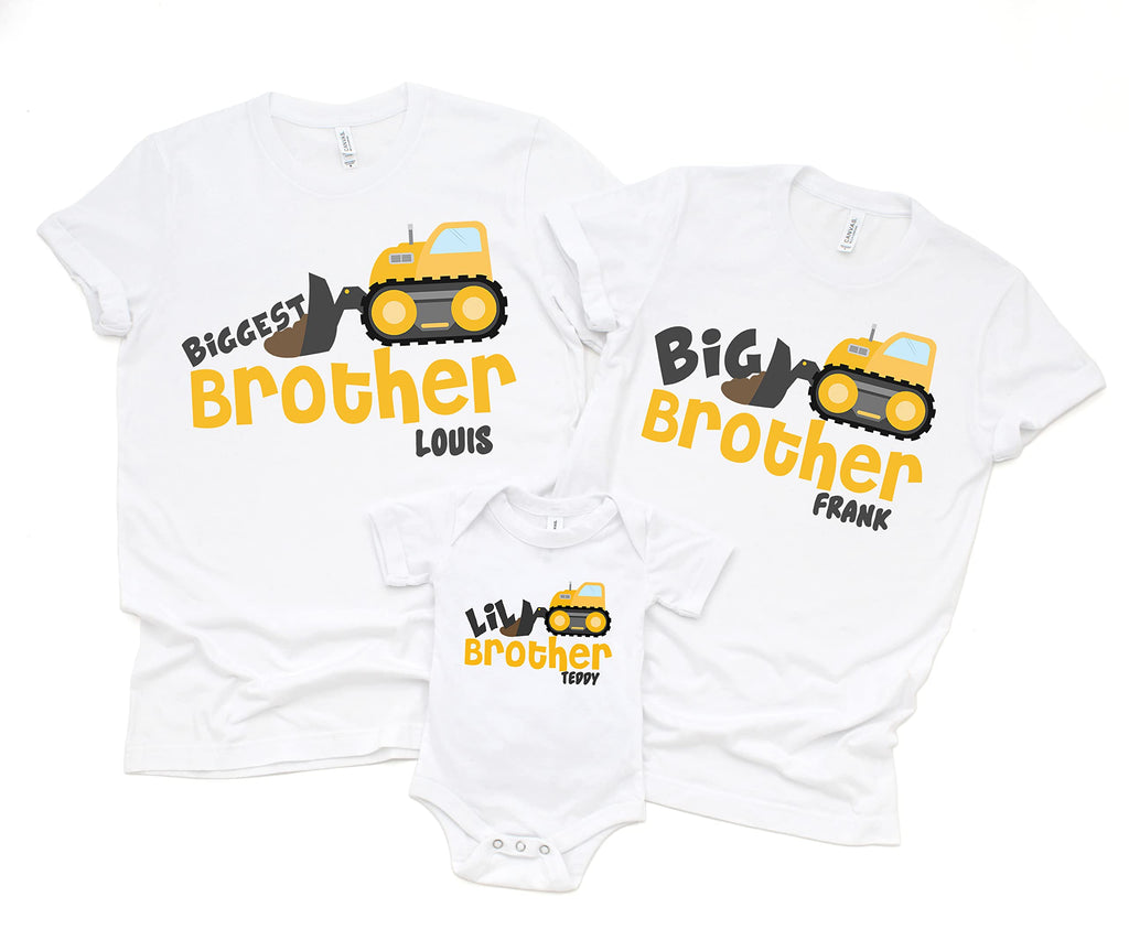 Personalized Biggest Brother Big Brother Little Shirt Set of 3 Construction Trucks Tshirts Boys