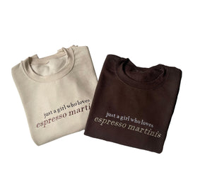 Up2ournecksinfabric - Embroidered Espresso Martini Sweatshirt - Martini Lover Gift Brown