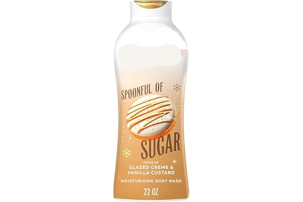 Olay Spoonful of Sugar body wash bottle on a white background