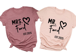 Customized Matching Mr and Mrs Shirts, Bride Honeymoon Shirts, Wedding Anniversary Tee, Christmas Shirt for Couple, His Hers Pajamas, Gift For Him, Gift For Her, Birthday Gift For Girlfriend Boyfriend