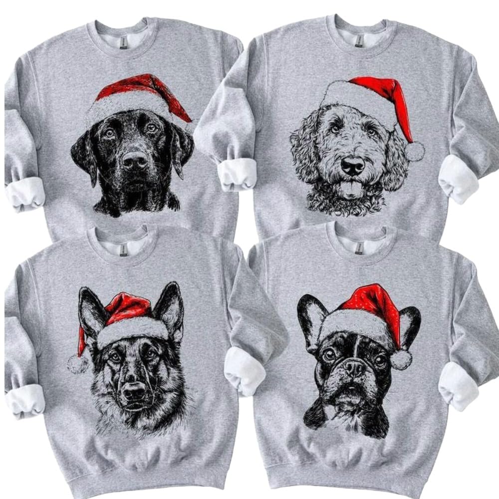 Custom Santa Paws Christmas Dog Sweatshirt, Dog Breeds in Festive Santa Hat t shirt, Christmas Sweater, Funny Hoodie, Xmas Gift. Multicolor