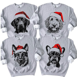 Custom Santa Paws Christmas Dog Sweatshirt, Dog Breeds in Festive Santa Hat t shirt, Christmas Sweater, Funny Hoodie, Xmas Gift. Multicolor