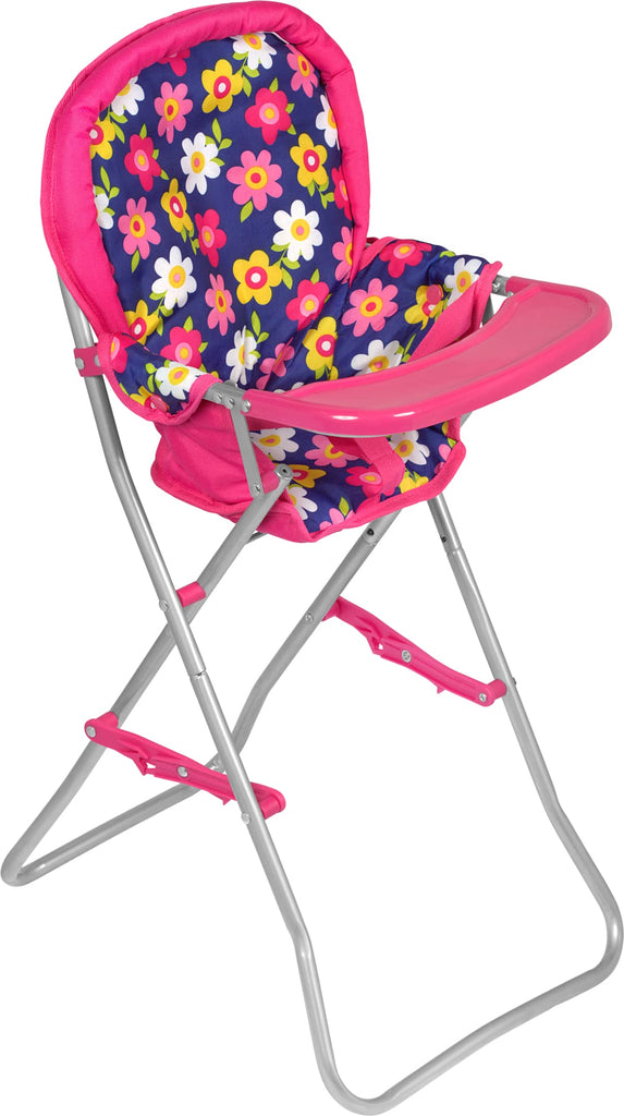 Fash n kolor - Baby Doll High Chair with Tray, Fits up to 18 inch Baby Dolls, Flower Print Toddler Furniture Toy High Chair for Dolls Toys Easy to fold for compact storage