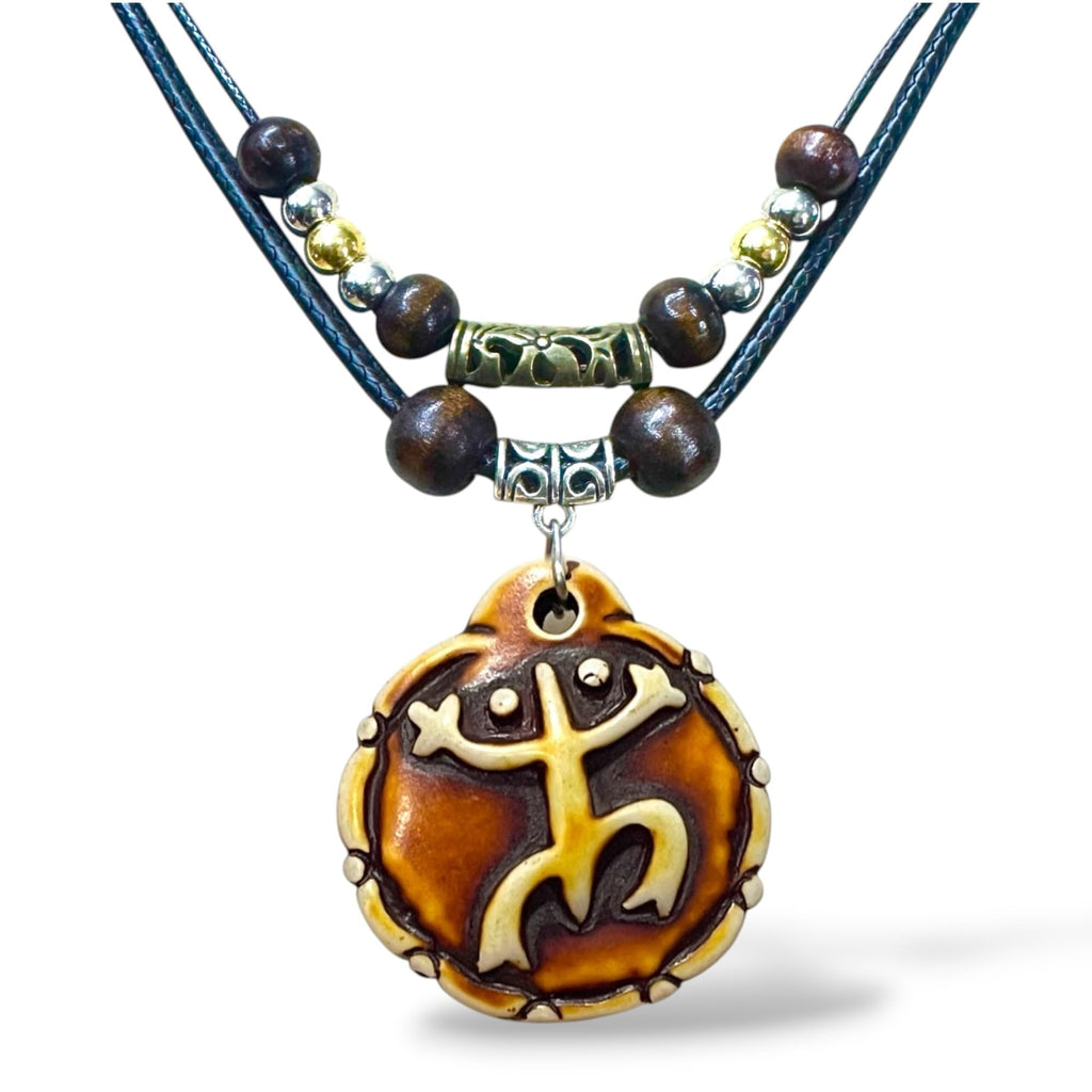 LAVIP Puerto Taino Frog Brown Pendant Necklace Sun Tribal Symbol Tao Feng Shui Necklace Brown