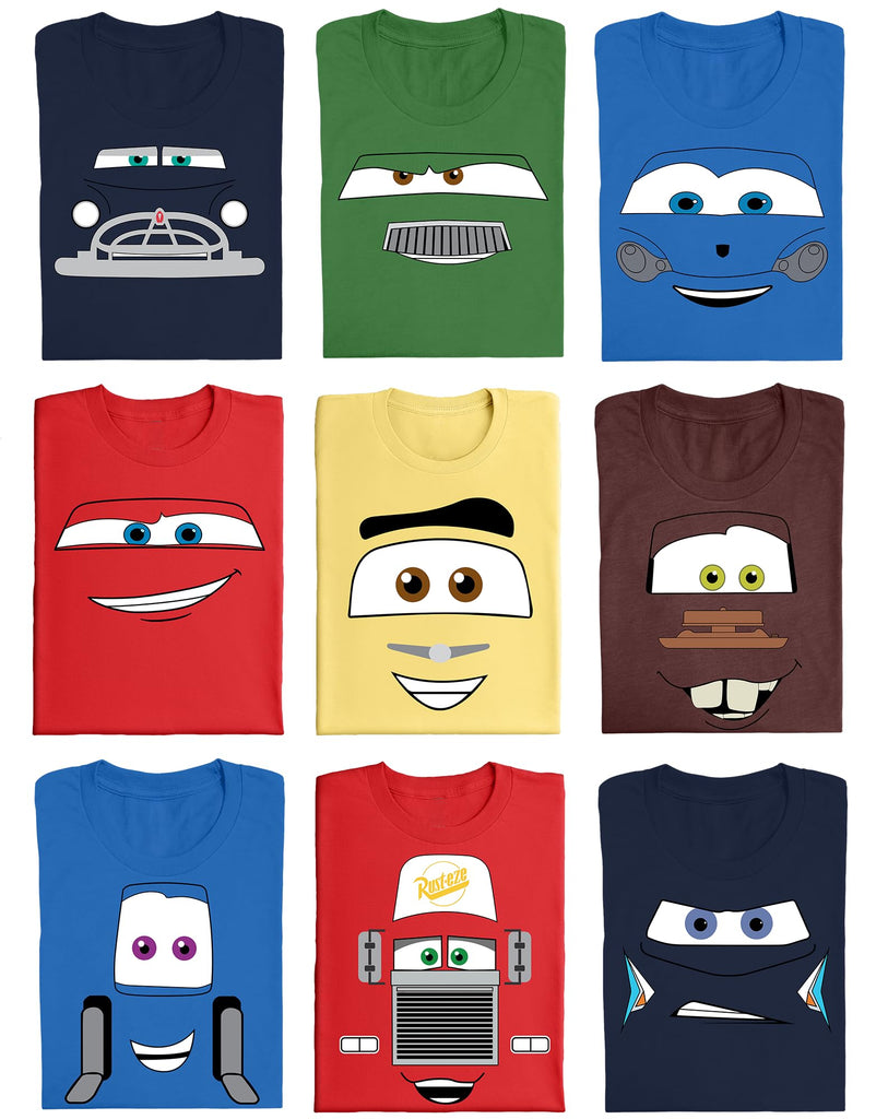 Custom Car Face Shirts for Halloween Funny Family Matching Shirts Custom Birthday T-Shirts for Boys and Girls Toddler Party Tees Multicolor