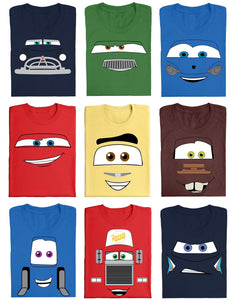Custom Car Face Shirts for Halloween Funny Family Matching Shirts Custom Birthday T-Shirts for Boys and Girls Toddler Party Tees Multicolor