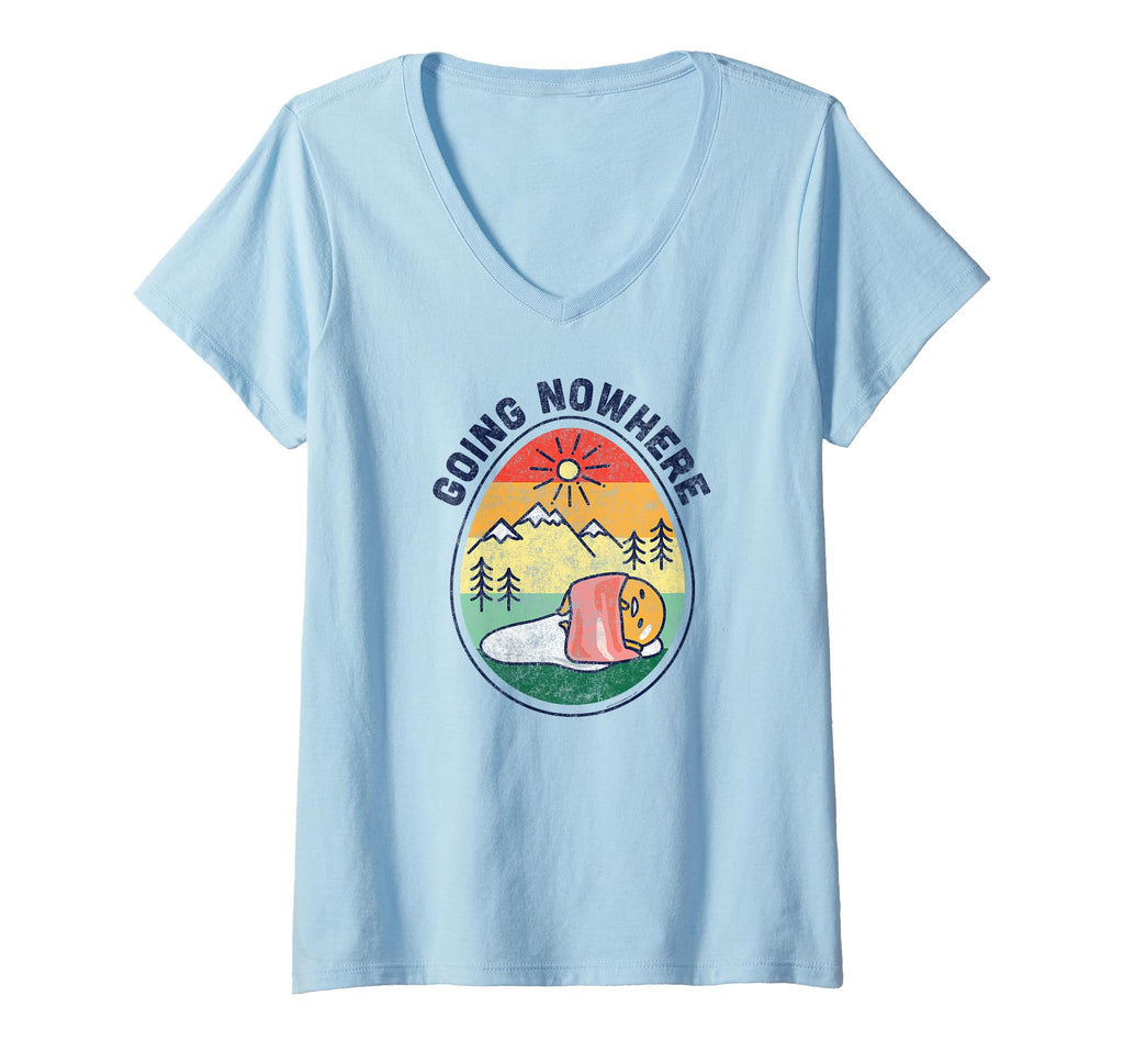 Womens Gudetama the Lazy Egg Camping Going Nowhere V-Neck T-Shirt