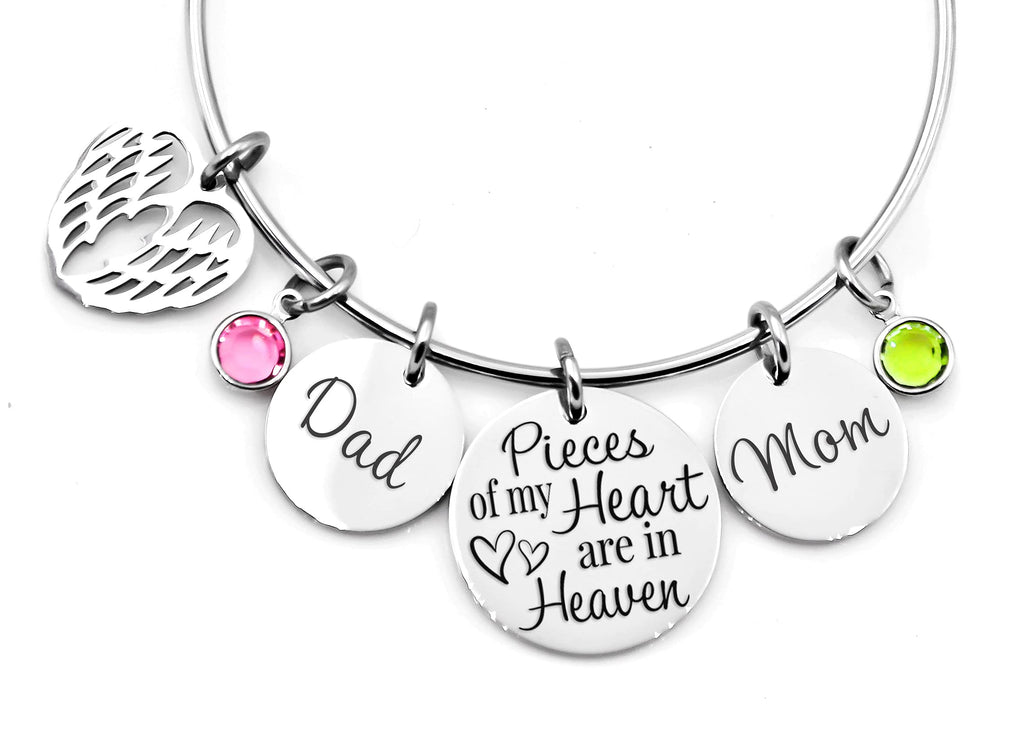 Memorial Jewelry Pieces of my heart are in Heaven Bangle Bracelet mom dad memorial or you choose names