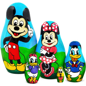 Matryoshka Babushka Russian Nesting Wooden Doll Cartoon Mickey Mouse Minnie Donald Duck Babouska Matrioska Stacking 5 Pcs