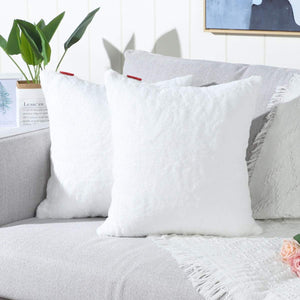 MANDIOO Pack of 2 Pure Snow White Faux Fur Fuzzy Cozy Soft Decorative Throw Pillow Covers Set Cushion Cases Pillowcases for Sofa Bedroom Car 24x24 Inches