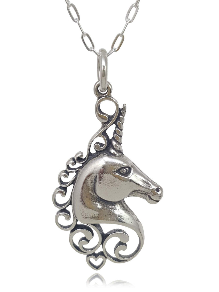 EnCharmed Sterling Silver Unicorn Head Filigree Charm Necklace, 18"