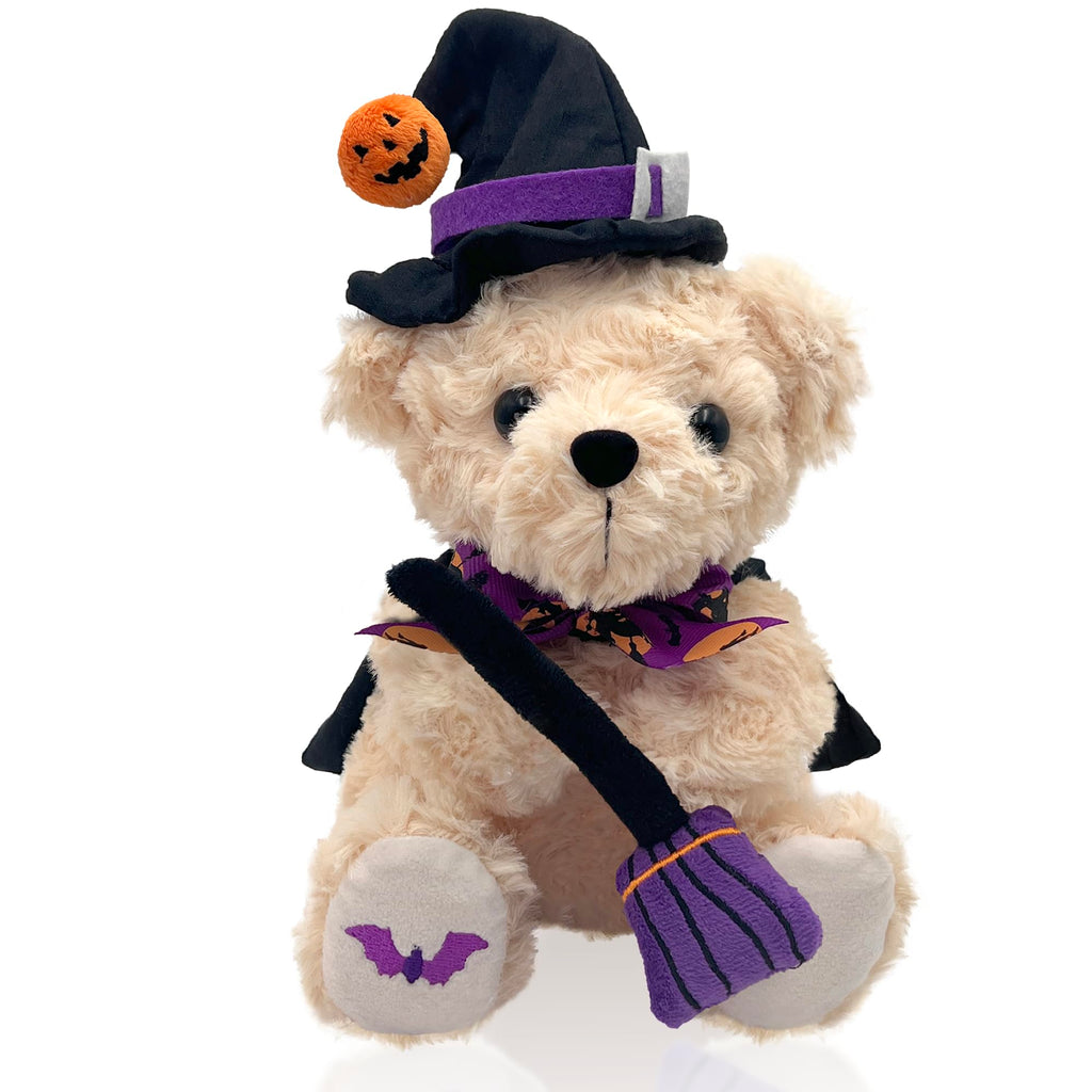 Teddy Bear Stuffed Animal Witch Bear with Broomstick Witchy Stuff - Witch Gifts for Women, Cool Witchy Birthday Gifts for Kids - Cute Purple Bear Plush Toy Party Decorations - 8 Inch