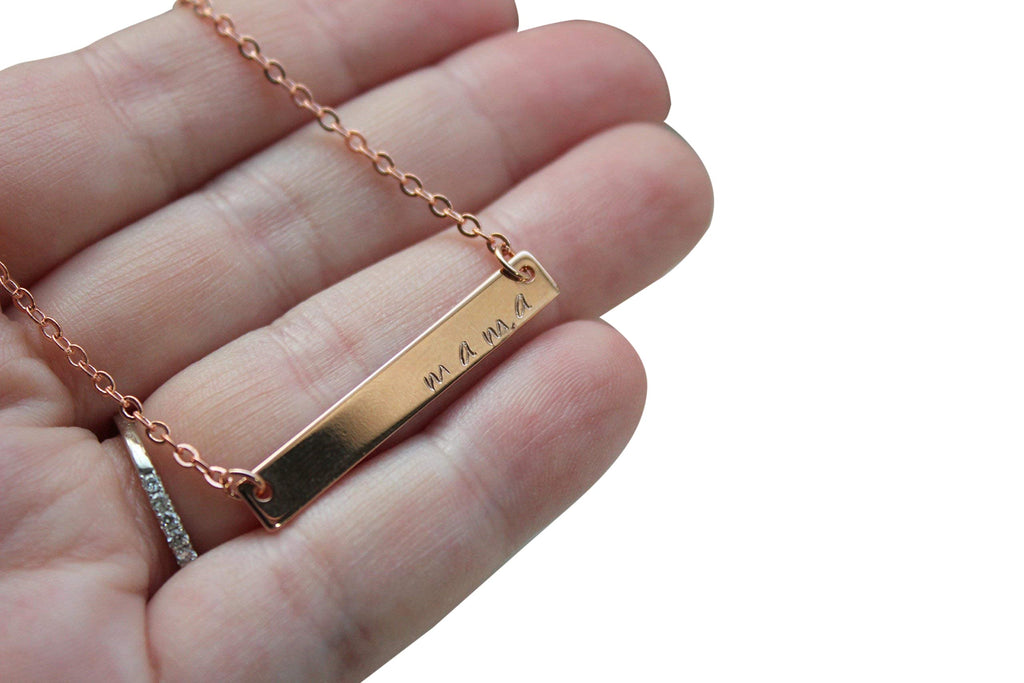Mama Necklace, Mama Jewelry, Rose Gold Necklace, Handstamped Necklace, Bar Necklace, Bar Jewelry, 18"