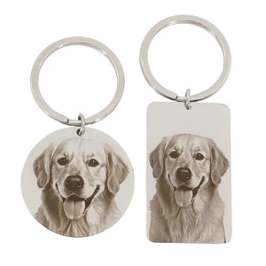 Custom Pet Portrait Keychain – Personalized Photo Engraved Keychain with Optional Back Text – Memorial Gift for Pet Lovers, Dog Owners, Cat Owners – Unique Pet Loss Remembrance Keepsake