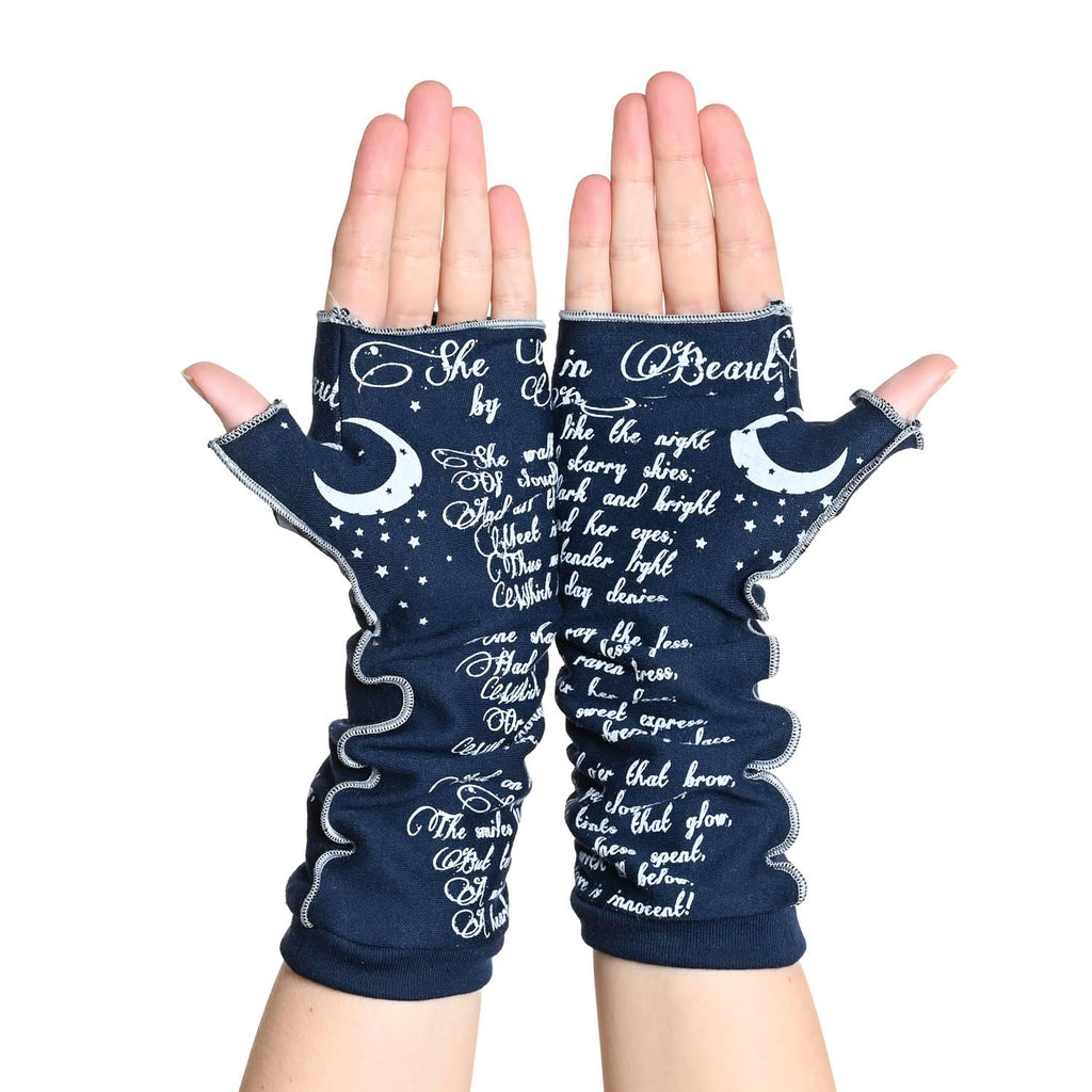 Storiarts She Walks in Beauty Writing Gloves – Soft Cotton Fingerless Gloves for Women with Classic Poem Print – Cozy Knit Glove for Reading, Writing & Everyday Warmth for Poetry Lovers