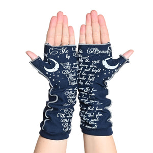 Storiarts She Walks in Beauty Writing Gloves – Soft Cotton Fingerless Gloves for Women with Classic Poem Print – Cozy Knit Glove for Reading, Writing & Everyday Warmth for Poetry Lovers