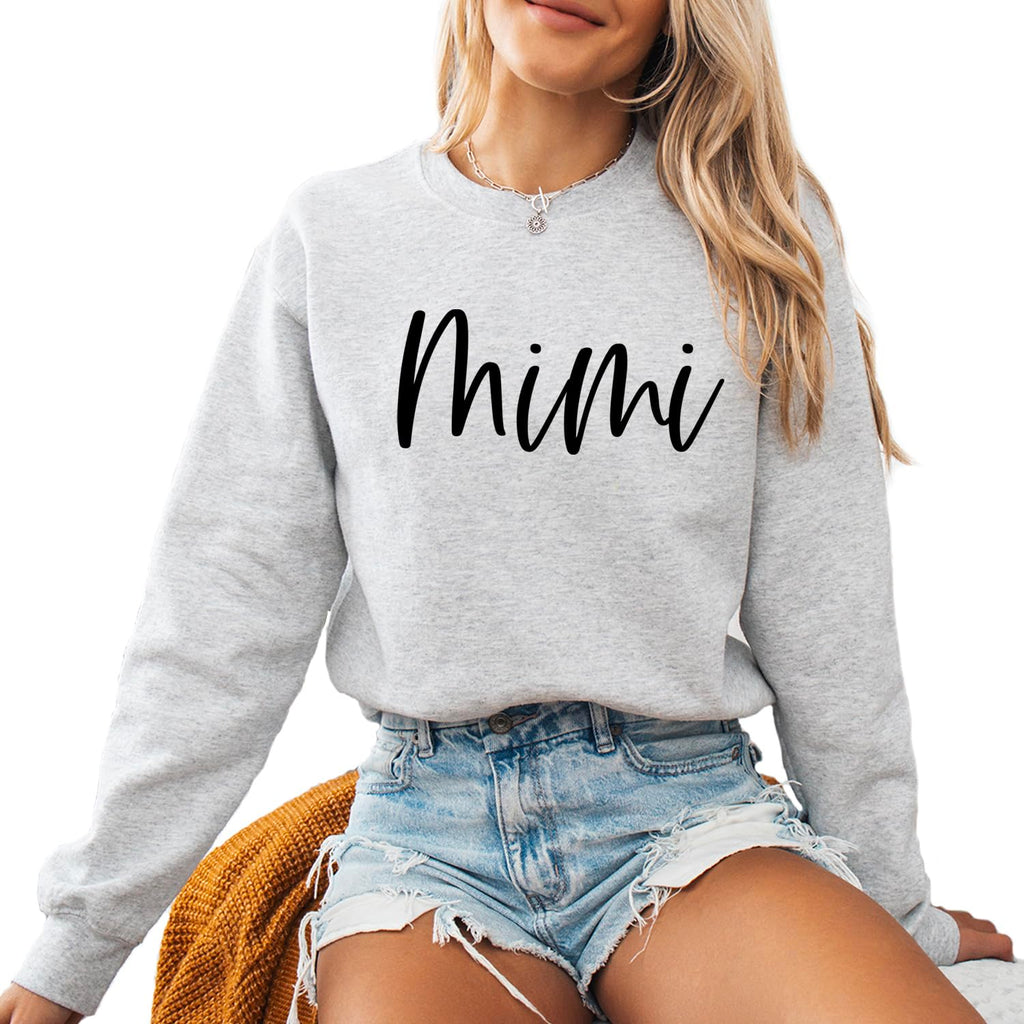 Verita Culture Mimi Grandma Women's Long Sleeve Crewneck Sweatshirt, Grandma Letter Print Graphic Shirts Pullover Tops Ash