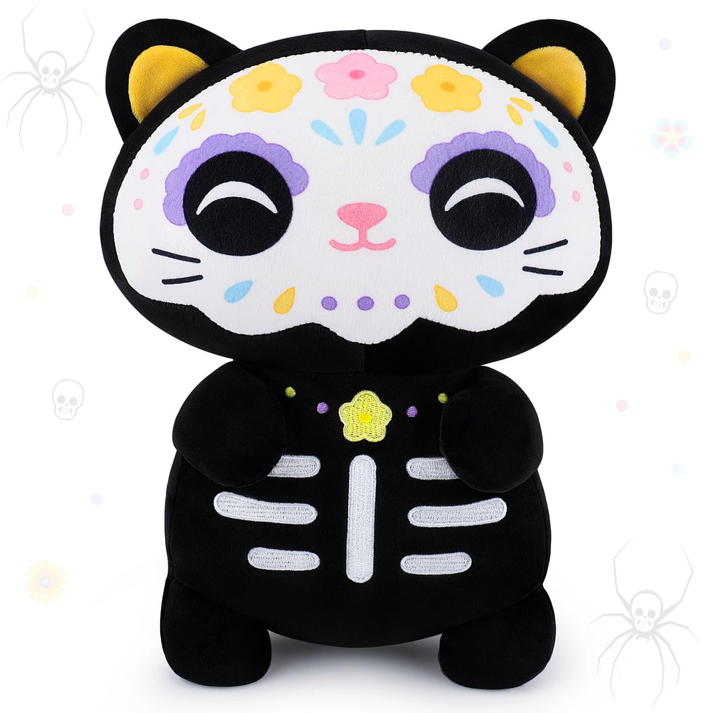 Achwishap Black Cat Stuffed Animal-14” Day of The Dead Cat Plush,Soft Cats Plush Toys Halloween & Día de Los Muertos Gifts for Kids,Cute Kitten Plushies,Kawaii Stuffed Pillow,Animal Pillow for Adults