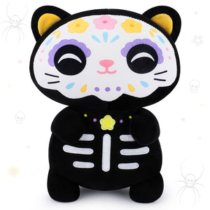 Achwishap Black Cat Stuffed Animal-14” Day of The Dead Cat Plush,Soft Cats Plush Toys Halloween & Día de Los Muertos Gifts for Kids,Cute Kitten Plushies,Kawaii Stuffed Pillow,Animal Pillow for Adults