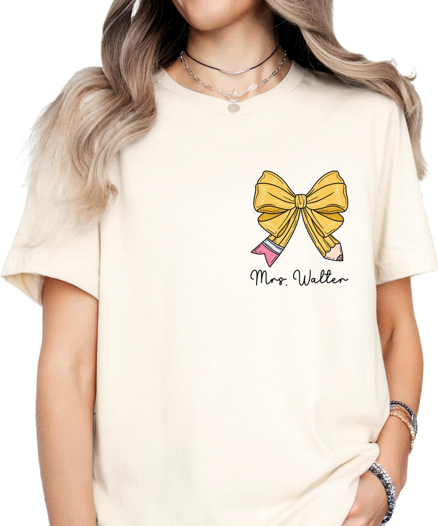 Personalized Teacher Shirts for Women Elementary Teacher Bow Shirt Customize Teacher Appreciation Gifts Coquette Tee End of Year Teacher Shirts Cute Teacher Shirts with Custom Name