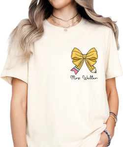 Personalized Teacher Shirts for Women Elementary Teacher Bow Shirt Customize Teacher Appreciation Gifts Coquette Tee End of Year Teacher Shirts Cute Teacher Shirts with Custom Name