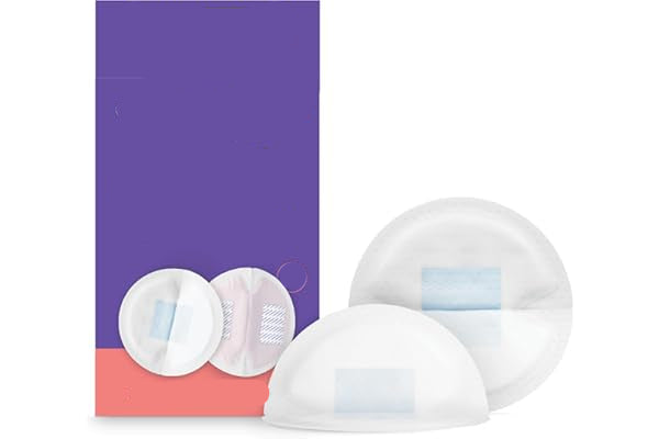 Lansinoh Stay Dry Nursing Pads packaging with two pads displayed on a white background