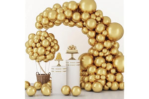 RUBFAC 129pcs Metallic Gold Balloons Different Sizes 18 12 10 5 Inch, Latex Balloon Garland Arch Kit for Party Graduation Wedding Holiday Happy Birthday Decoration