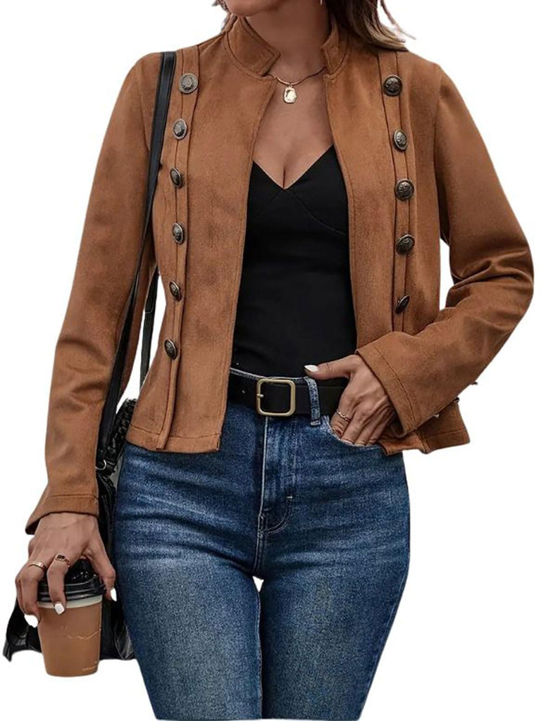 utcoco Women's Faux Suede Leather Jacket Casual Long Sleeve Blazer Jacket Coat 2025 Fall Outfits