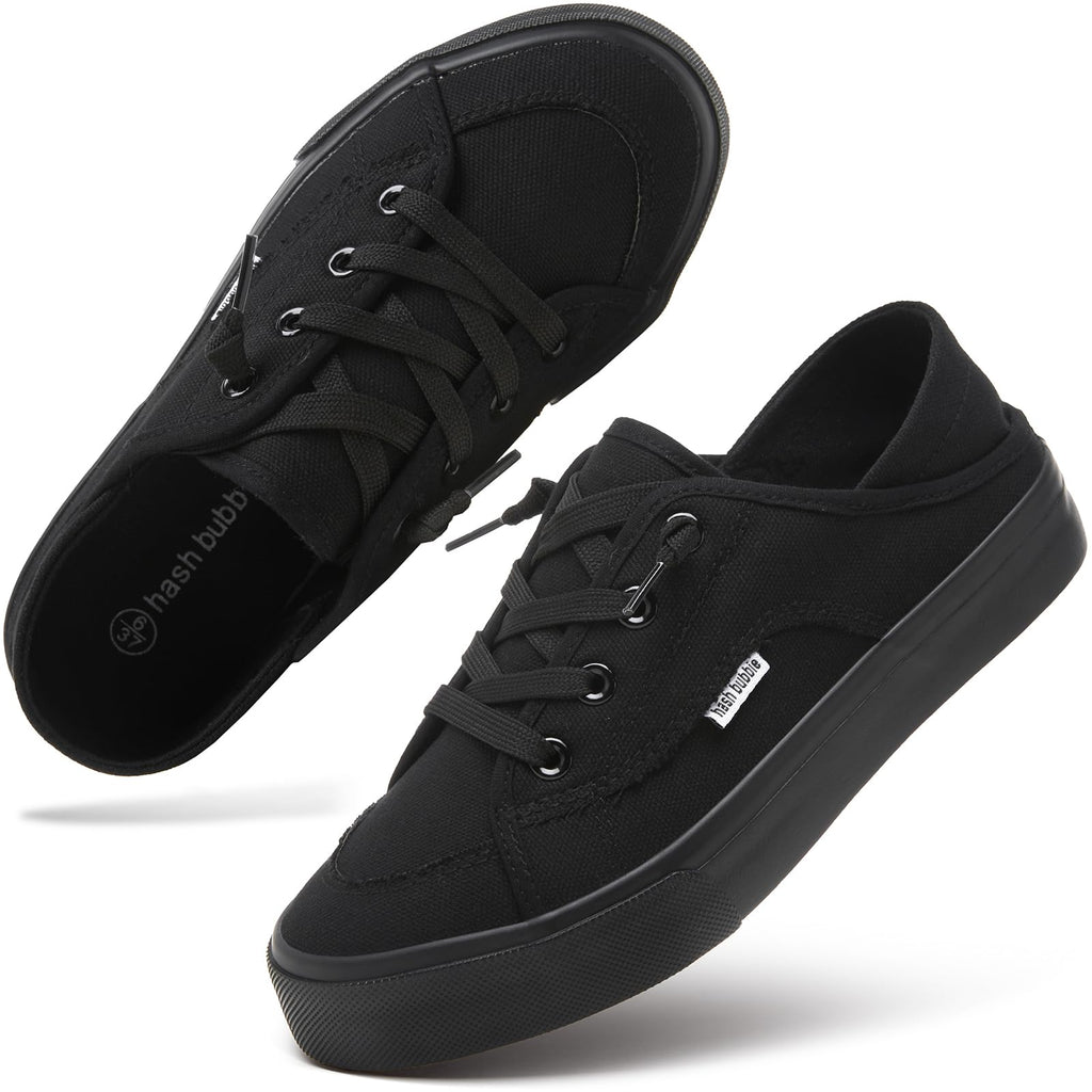 hash bubbie Women's Slip on Shoes Canvas Shoes Non Slip Fashion Canvas Sneakers for Women Low Top Loafers(Full Black.US06.5)