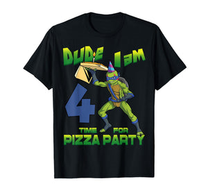 Mademark x Teenage Mutant Ninja Turtles - Dude I am 4 Years Old Leo Pizza Birthday Party T-Shirt