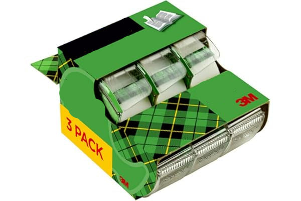 Scotch Magic Tape 3-pack with green and yellow packaging on a white background
