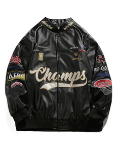 Aelfric Eden Faux Leather Racing Jacket Oversized Motorcycle Biker Racer Jackets Streetwear Unisex