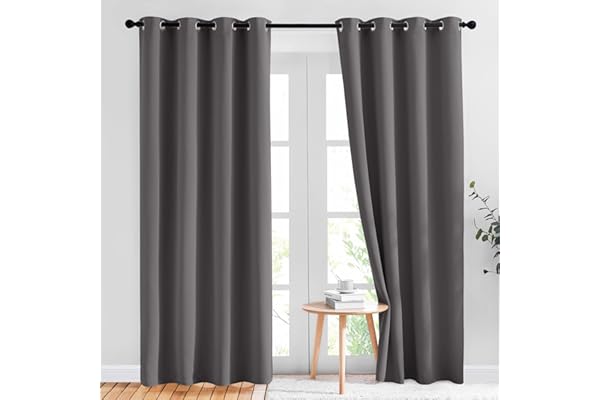 NICETOWN Gray Blackout Curtains for Bedroom 84 inches Long - Thermal Drapes Grommet Room Darkening Light Blocking Curtains Window Treatments for Living Room (2 Panels, W52 x L84, Grey)