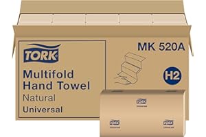 Tork Multifold Hand Towel, Natural, 100% recycled, FSC certified, Compatible with H2 Dispensers, 16 packs x 250 sheets (MK520A)