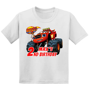 Personalized Monster Truck Birthday Shirt | Blaze Tshirt | Personalized with Name and Age | Handmade Decorated Shirt | Unisex White T-Shirt
