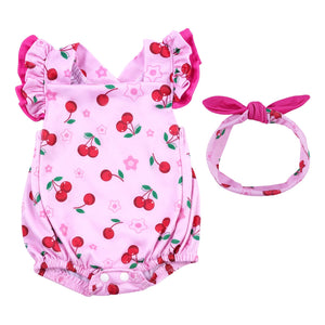 BABESIDE Reborn Baby Doll Clothes Cherry Pattern for 17- 22 Inch Baby Doll Clothes Outfits with Headband