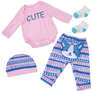 BABESIDE 4 Pcs Reborn Baby Doll Clothes Set for 17-22 Inch Babydolls, Cute Cat Pattern Baby Doll Accessories with Hat Socks for Realistic Baby Dolls Accessories, Pink