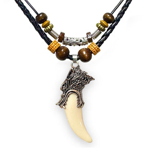 LAVIP Wolf Tooth Wolf Fang Pendant Necklace, Unisex Adult, White, 18-36 inch Adjustable Hemp Cord Chain, Maori Tribal Design, Hawaiian Style