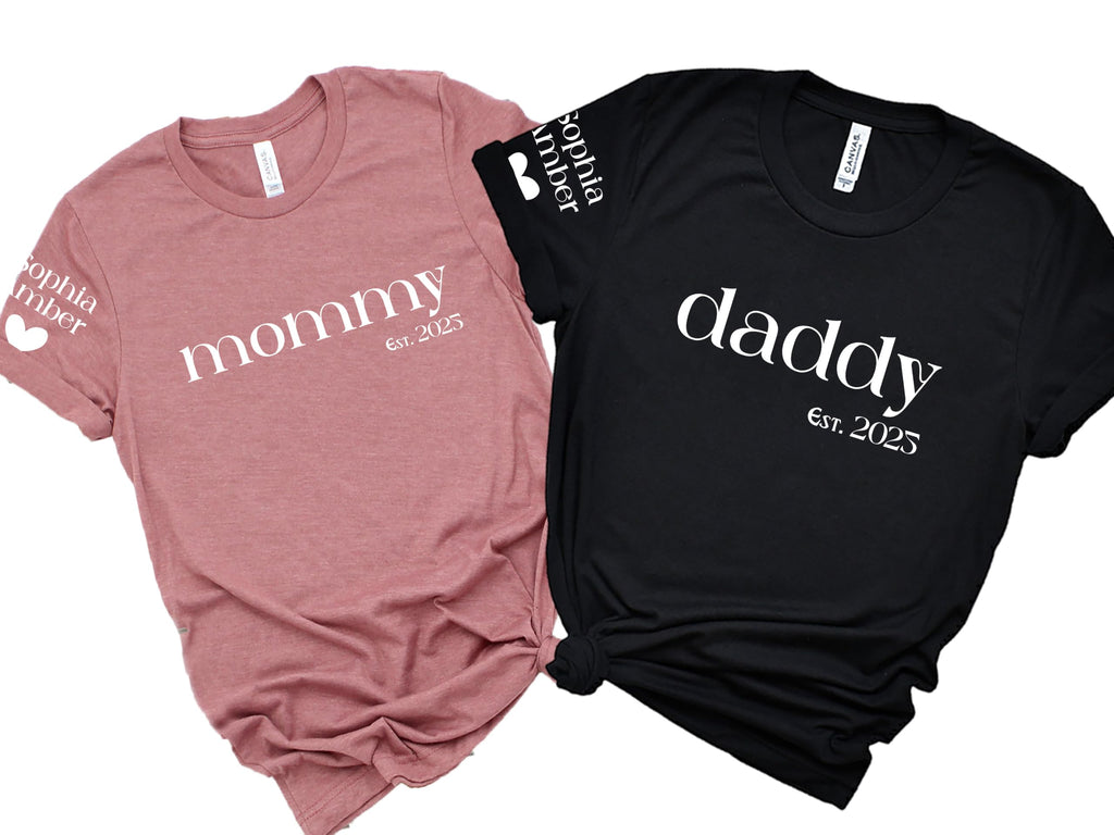 Personalized Mom Shirt or Sweatshirt, Custom Dad Shirts, Matching Family Tops, Mama Sweater with Kids Names on Sleeve, Gift for Parents, Gifts for Mothers Day & Fathers Day