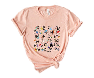 Kindergarden Teacher Alphabet Shirt, Disneyworld Characters from A to Z Shirt, Disneyland Teacher Shirt, Back To School Tee,Disneyland ABC Shirt
