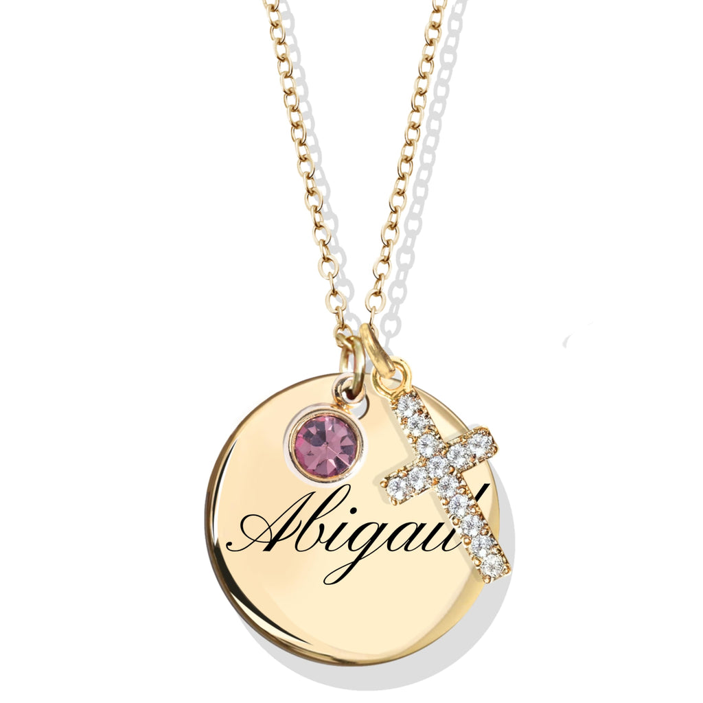 MignonandMignon Cross Necklace for Women, Baptism Gifts for Her, Personalized Birthstone Name Jewelry for Mom, Christian Gifts for Women -CN-BC-BS-SH