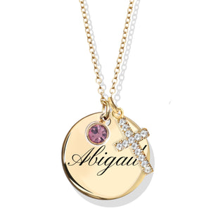 MignonandMignon Cross Necklace for Women, Baptism Gifts for Her, Personalized Birthstone Name Jewelry for Mom, Christian Gifts for Women -CN-BC-BS-SH