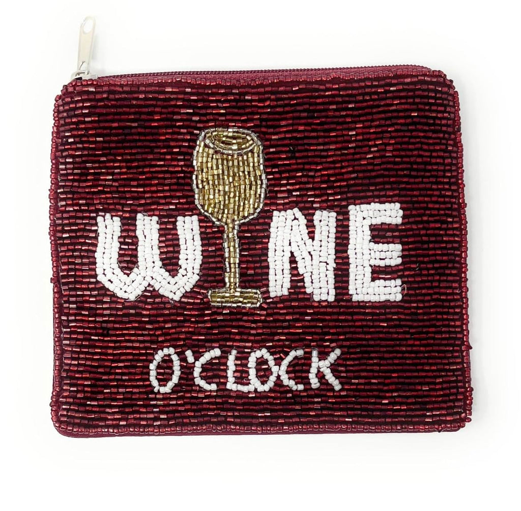 Wine O'Clock Coin Purse Pouch, Beaded Pouch, Birthday Gifts, Small Wallets, Gift Card Pouch, Wine Lover Must Have, Small Pouch