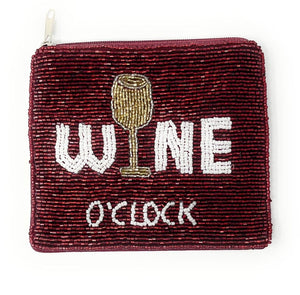 Wine O'Clock Coin Purse Pouch, Beaded Pouch, Birthday Gifts, Small Wallets, Gift Card Pouch, Wine Lover Must Have, Small Pouch