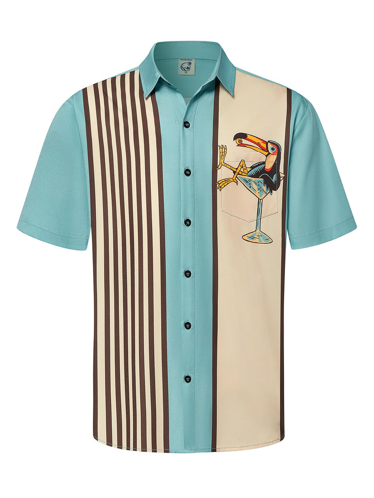 Hardaddy Men's Vintage Bowling Shirt Short Sleeve Button Down Hawaiian Summer Beach Printed Casual Shirts Green-10 L