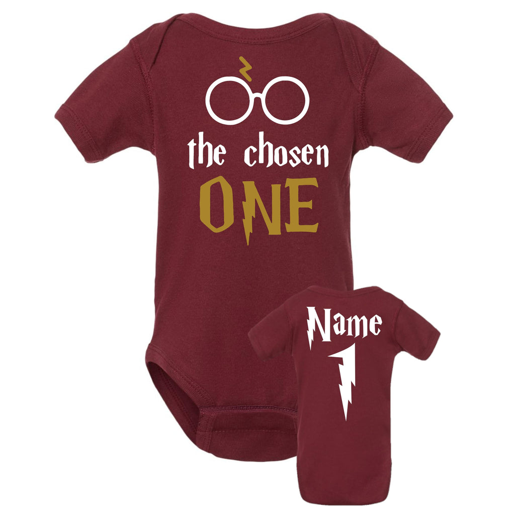 Creative Prints of Joy Wizard themed chosen one birthday personalized baby bodysuit shirt Custom colors plus family add on T-shirts options Mom dad Grandma Sister brother pet