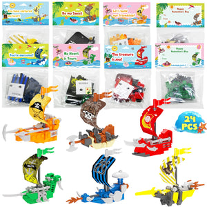 WODMAZ 24 Packs Pirate Ship Building Blocks for Kids, Mini Pirate Ship Toys Set for Birthday Party Favor Goodie Bags, Easter Eggs Empty, Valentines Classroom Exchange