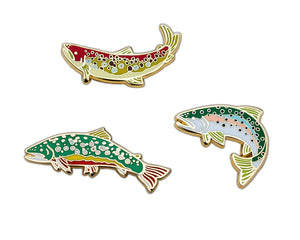 Set of 3 Trout Enamel Pins - Lapel Pin - Badge